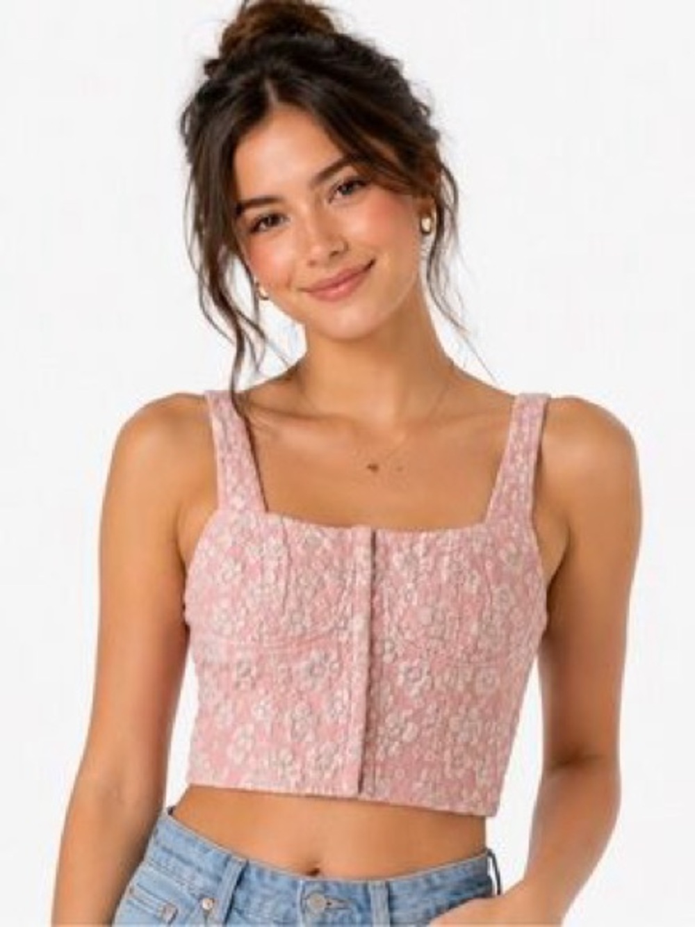 Pink Embroidered Bustier Top